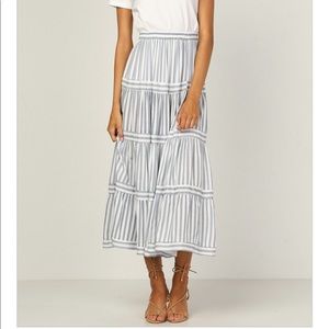 High rise midi skirt in Blue and White stripe